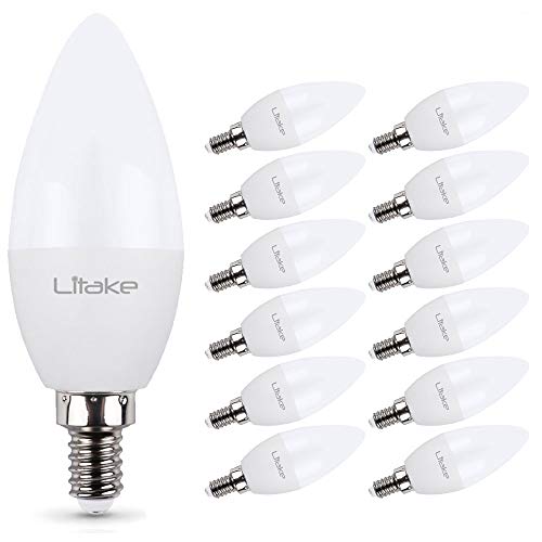 Litake E12 LED Candelabra Bulbs 60W Equivalent, LED Chandelier Bulbs Daylight, 5000K, 600 Lumnes, Bright Ceiling Fan Light Bulbs,Candle Light Bulbs,Non-Dimmable, 12 Packs