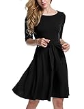 Meaneor Womans 3/4 Sleeve Casual Swing And Cocktail dress w/ Belt
