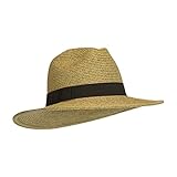 Straw Panama Fedora Sun Hat w/ Drawstring, SPF UPF 50 UV Blocking Protection