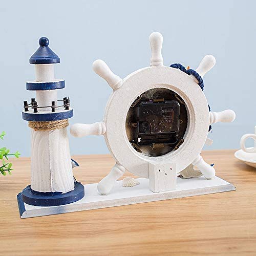 RTGGSEL Mediterranean Style Nautical Silent Desk Clock Lighthouse Helm
