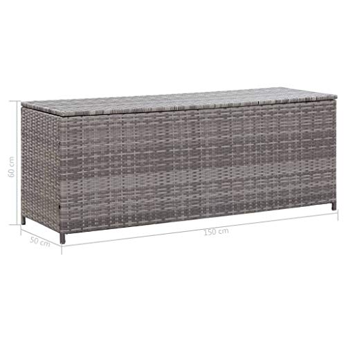 Extaum Gartenbox Garten-Aufbewahrungsbox Gartentruhe Terasse Kissenbox Sitzbank Grau 150×50×60 cm Poly Rattan – Bild 3