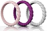 Made for Her Stackable Silicone Wedding Ring for Gym Sports Outdoor Women - Thin & Durable Pack of 3