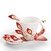 Collectable Fine Arts China Porcelain Tea Cup and Saucer Coffee Cup Peacock Theme Romantic Creative Present for Wedding/christmas Three Sets (red)
