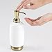 mDesign Round Ceramic Refillable Liquid Soap Dispenser Pump Bottle for Bathroom Vanity Countertop, Kitchen Sink - Holds Hand Soap, Dish Soap, Hand Sanitizer, Essential Oils - White/Soft Brass