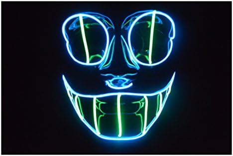 El Wire Mask Cheshire Cat for Halloween and Lightshows (Blue/Green)