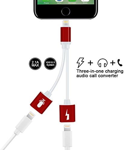 GPDSTAR Dual Adapter for iPhone 7,Double Lightning Headphone Audio &amp; Charge &amp; Call Converter for iPhone 7/7 Plus Support iOS 10.3(Red)