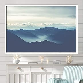 signwin Framed Canvas Wall Art Blue Sunset Abstract...