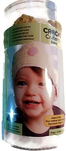 Caron Critters Childrens White With Green, Pink, Blue and Yellow Designs Hat Knitting Kit / 3 - 24 Months