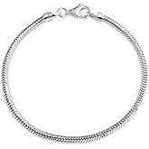 10pcs 7.5 inch Snake Chain Bracelet 3mm Sterling Silver Plated Brass Compatible with Pandora Bead Charm Bracelet DIY Craft Jewelry Making CF177-2