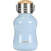 YOHKOH Mini Vacuum Insulated Water Bottle With Bamboo Lid - Stainless Steel Thermos Water Bottle for Women Girls Kids, Metal Sports Hot and Cold Water Bottle Leak-Proof BPA-Free (6.4oz,Blue)