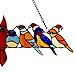 River of Goods Holiday Bird Suncatcher: Stained Glass Birds on a Wire Santa Hats Hanging Sun Catcher Window Panel