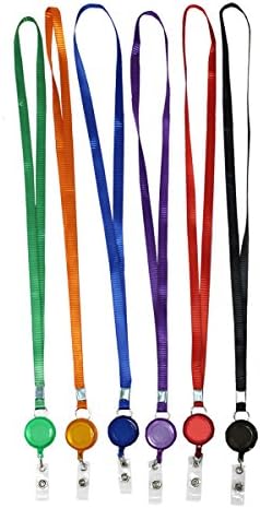 Alasida Retractable Badge Holder Reel with Neck Strap and Clip Retractable Badge Holder for CDC Vaccination Card Protector ID Badge Holder Key Cards Name Tags and Badge Holders, 6 Color