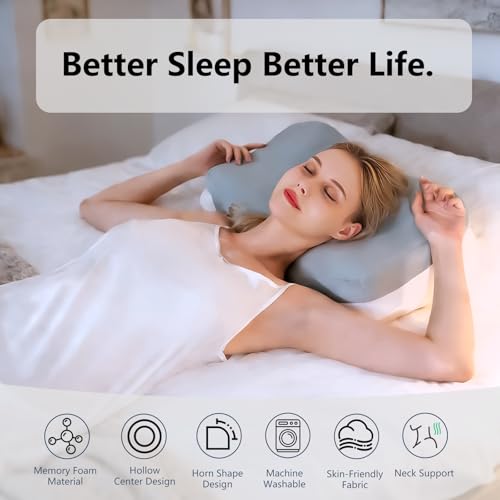 KEVIAN Cervical and Cervical Support Pillow, Ergonomic Curve, High Density Memory Foam Pillow for Side Sleeper, Face Up and Down Sleeping, with Washable Cover, 60 x 37 x 13/12 cm