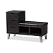 Baxton Studio Arielle Modern Contemporary Wood 3 Drawer Shoe Storage Padded Leatherette Seating Bench with Two Open Shelves, Dark Brown