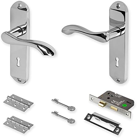 Fire Rated Polished Chrome Internal Lever Door Handles Lock Latch Bathroom Sets