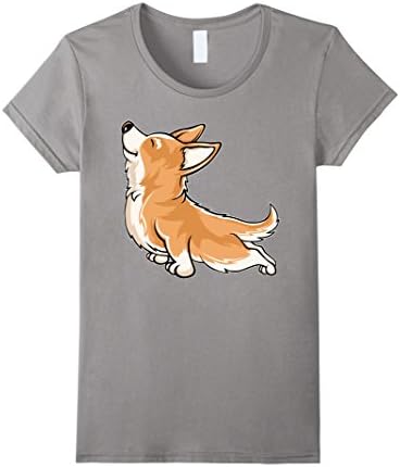 Women's Corgi Yoga - Funny Welsh Corgi Shirt - Corgi Novelty Gifts Medium Slate