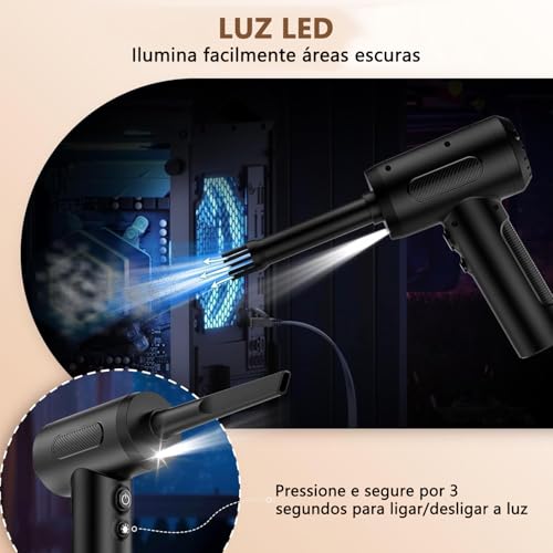 Mini Soprador de Ar para PC, 3 em 1 Inflador, Aspirador e Soprador Portatil, 50000rpm, 6000mAh, Ar Comprimido Limpeza PC, Sem Fio, Recarregável, para limpeza de teclado, Eletrônicos, Infláveis e Carro
