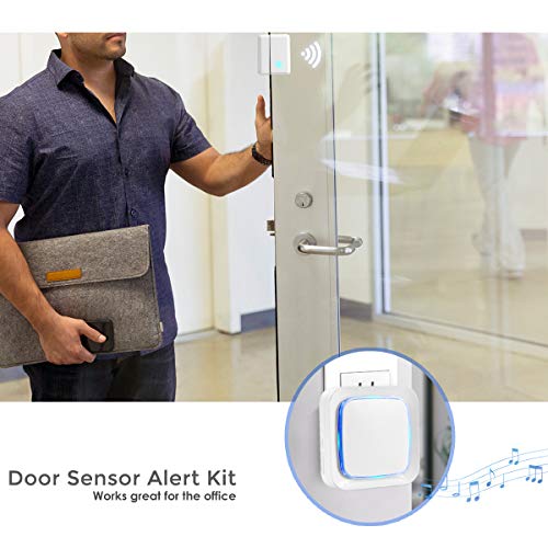 Door Sensor Chime Alarm System Wireless for Home Security, Coolqiya Entry Bell Alert 600FT Operating Range With 4 Volume Levels, 1 Door Sensor + 1 Plug-in Receiver(White)
