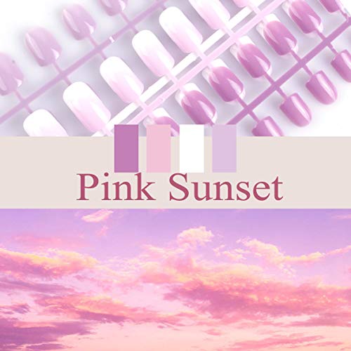 Siusio 96 Pcs Colorful Fake Nails, 4 Pack Lavender Violet Full Cover Square Short UV Coat Artificial Acrylic Nails - Pink Sunset - Thumbnail 6