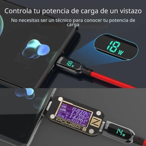 Cabo entrançado de nylon para carregamento rápido USB-C, cabo USB tipo C com ecrã LED para lPhone 15/15 Pro/15 Plus/15 Pro Max, lPad Air, MacBook Pro, Galaxy S23/S22 (2M, Vermelho)