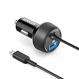 Anker Ultra-Compact 24W 2-Port Car Charger PowerDrive 2 Elite with Built-in Micro USB Cable for Samsung Galaxy Series/Plus, Note, Nexus, HTC, Motorola, Nokia and More, Black