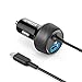 Anker Ultra-Compact 24W 2-Port Car Charger PowerDrive 2 Elite with Built-in Micro USB Cable for Samsung Galaxy Series/Plus, Note, Nexus, HTC, Motorola, Nokia and More, Black