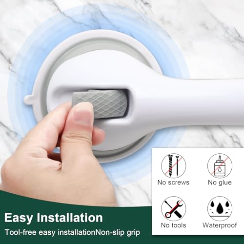 sunzone Barra de Agarre de Seguridad para Baño, 40cm Barra de Agarre para Ducha, Potentes Agarres con Ventosas, Soporte de Brazo Antideslizante Asideros para Niños, Ancianos