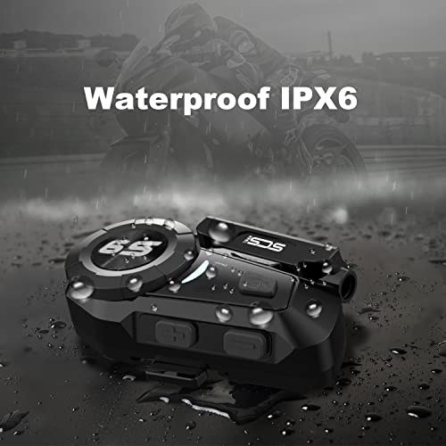 SCSETC S-9 Motorcycle Helmet Bluetooth Headset 2000m 6 Riders Intercoms, Bluetooth Motorcycle Headset with CVC Noise Cancellation, Helmet Bluetooth Headset with Handsfree/Voice Control/HD Music/2 Pack