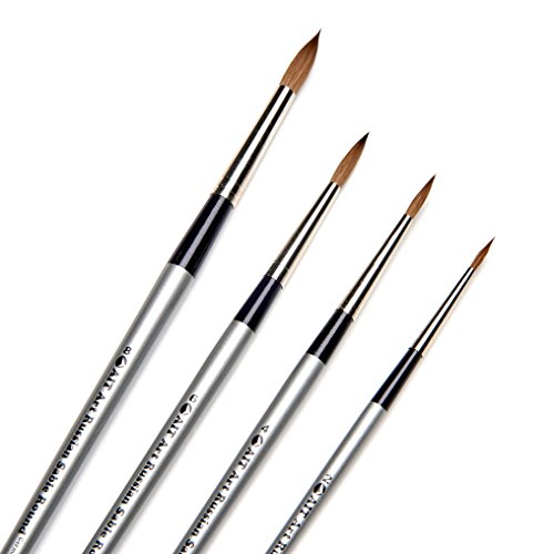 AIT Art Select Paint Brush Set - 4 Pure Russian Red Sable Round Paint Brushes - Handmade in Germany Set for Superior Results with Oil, Acrylic, and Watercolors