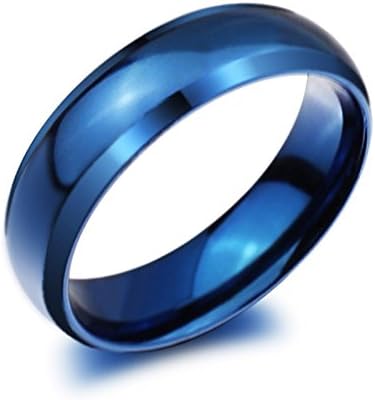 Classic Flat Polished Blue Titanium Steel Wedding Band Ring 6mm Width Size 4