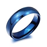 Mingjiahui Classic Flat Polished Blue Titanium Steel Wedding Band Ring 6mm Width Size 4-14