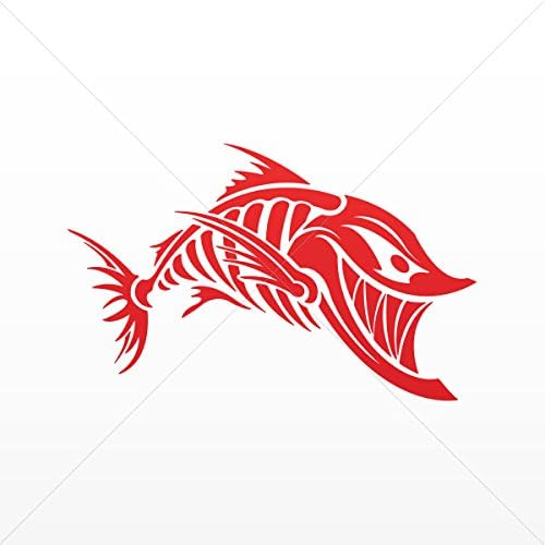 Decals Stickers Angry Fishbone Figure Tablet Laptops Weather Red (5 X 3.14 Inches)
