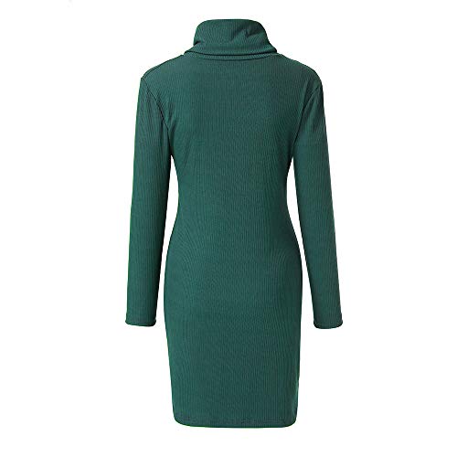Toimothcn Women Cowl Neck Knit Stretchable Elasticity Long Sleeve Slim Fit Sweater Dress (Green,L) - Thumbnail 3