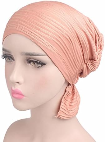 gtopfashion Women Ruffle Chiffon Chemo Beanie Sleep Cap Turban Hair Loss Hat Headwrap Alopecia Accessory (Wavy Blush)