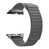 RUOQINI Compatible with Apple Watch Band 44mm [Series 4] 42mm [Series 3/2/1],Strong Magnetic Closure Leather Loop Replacement Starp Compatible for iWatch,Gray