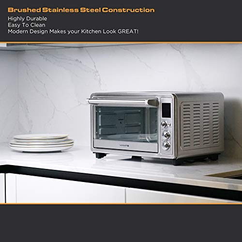 Viante Digital Convection Toaster Oven | Bakes, Broils, Toasts, Defrosts, Cooks Pizza, Bakes Cookies, Keeps Food Warm | Rottisserie Feature | Brushes Stainless Steel Body | Digital Control and LCD Screen - Thumbnail 3