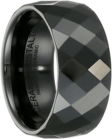 Black Ceramic Ring by CERAMIC GESTALT - 10mm. Faceted Design.