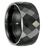 Black Ceramic Ring by CERAMIC GESTALT® - 10mm. Faceted Design.