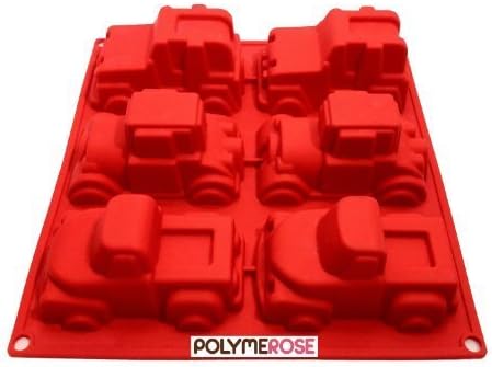 1 X Silicone CARS AND TRUCKS Mold Pan For Muffins, Cupcakes, Jello, Desserts and Crafts Mold. Silicone by Polymerose T.M. (6 Cavity Mold) by Polymerose