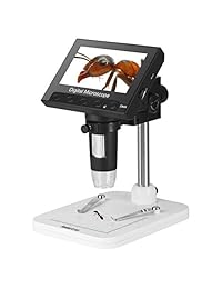 Koolertron   Microscopio digital USB LCD de 4,3 pulgadas 720P 10X   600X con zoom (8 ledes, luz ajustable, batería de litio recargable, almacenamiento micro SD, grabadora de vídeo para cámara)