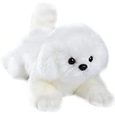 CU-MATE 14" Plush Maltese Dog Toys, Simulation-Realistic & Lifelike Soft Stuffed Animal Dog, Handmade Lying Stuffed Dog Toys, Present Gift for Boys and Girls