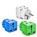 Yubi Power Grounded 2 in 1 Schuko Plug Adapter Type E/f for Europe, France, and More. / with Two Universal Plug in Ports/Grounded - Ce Certified - Rohs Compliant-3 Pack Blue,Green,White