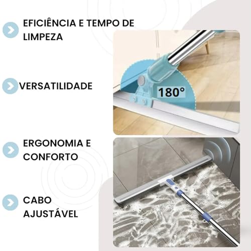 Rodo e Vassoura Mágica 2 em 1 de Silicone, 1,40m, Articulado, Giratório 180°, Ajustável, Limpeza de Vidros, Pisos, Pelos de Pet, Janelas, Cabo Desmontável em Aço Inoxidável, Varre e Seca, Marca ATM