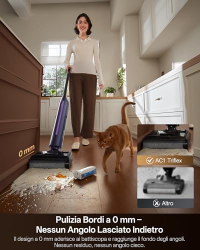 Ultenic AC1 Triflex Vacuum Cleaner, 180° Flat Design, 0.01 mm Edge Cleaning, 3-in-1 Wireless Floor Washer, Self-Cleaning, 55 Minutes Autonomy, Anti-Tangle, Voice Assistant 5 Languages