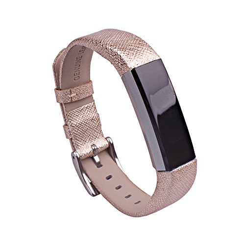 UNEXTATI for Fitbit Alta Band Leather Straps, Adjustable Classic Replacement Wristband for Fitbit Alta HR Fitness Accessories with Metal Connectors - Bright Gold