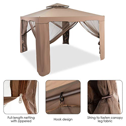 FDInspiration Coffee 10x 10 FT Patio Gazebo Tent Shelter Outdoor Canopy Shelter Party Sun Shade w/Mosquito Netting with Ebook - Thumbnail 3