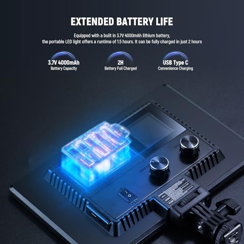 Neewer 9" LED Video Light Panel, Dimmable DSLR Camera Soft Lighting, 4000mAh Rechargeable Battery, USB Type C Ports, 3200K~5600K CRI95+ 600Lux for Photography Video Recording Live Streaming, NL-116AI