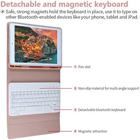 Coque avec clavier pour iPad 9.7 pour iPad 6e génération 2018 iPad 5e génération 2017 iPad Pro 9.7 iPad Air 2 Air 1 avec clavier Bluetooth amovible sans fil coque pour iPad-Porte-stylos (Champagne)