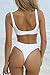 QINSEN White Front Knotted Active Crop Top High Waist Bikini Swimwear for Women M