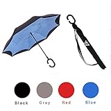 Vitchelo Inverted Umbrella with Hands Free C Handle. Windproof Double Layer Reverse Umbrellas with Fiberglass Ribs & Carbon Fiber Shaft Best for Travel, Golf, Rain & Car Use